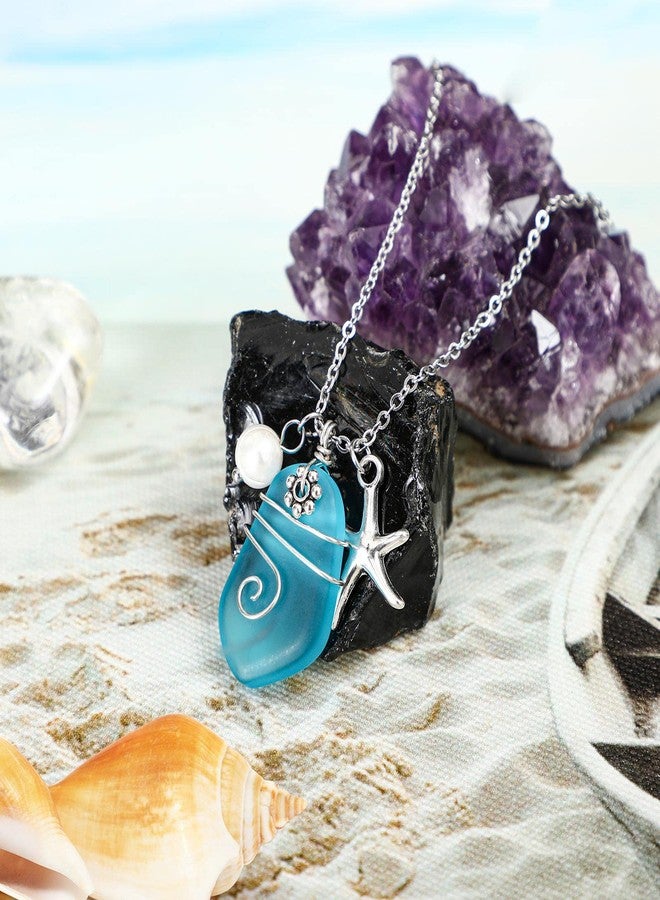 CARPDIM Sea glass necklace Beach Necklaces with Starfish Pendant Wire Wrapped Blue Sea Glass Jewelry Handmade Necklaces hawaiian ocean beach jewelry Necklaces for Women Girls - Image 5